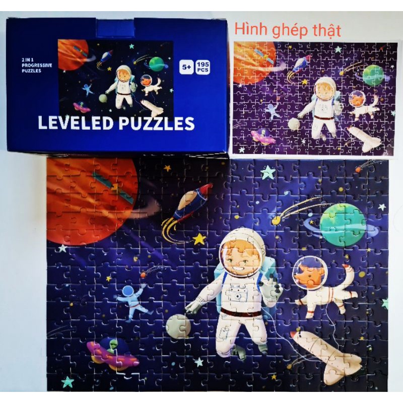 Xếp hình cho bé từ 3 tuổi puzzle 5 cấp độ level up loại cao cấp tặng kèm sticker và bảng thành tích