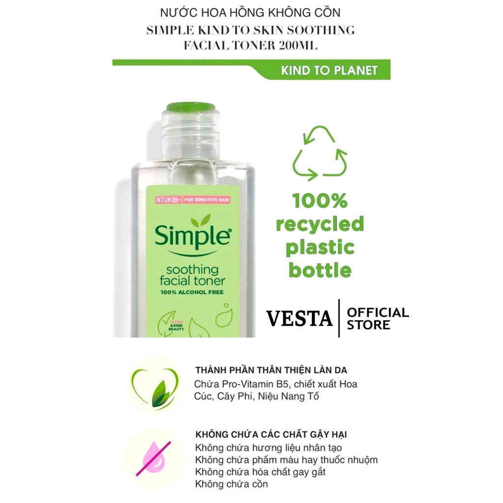 Toner Simple Nước Hoa Hồng Skincare Cân Bằng Cấp Ẩm Dưỡng Da 200ml | BigBuy360 - bigbuy360.vn