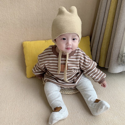 Bộ áo liền quần tay dài in hình gấu dễ thương thời trang mùa thu cho bé