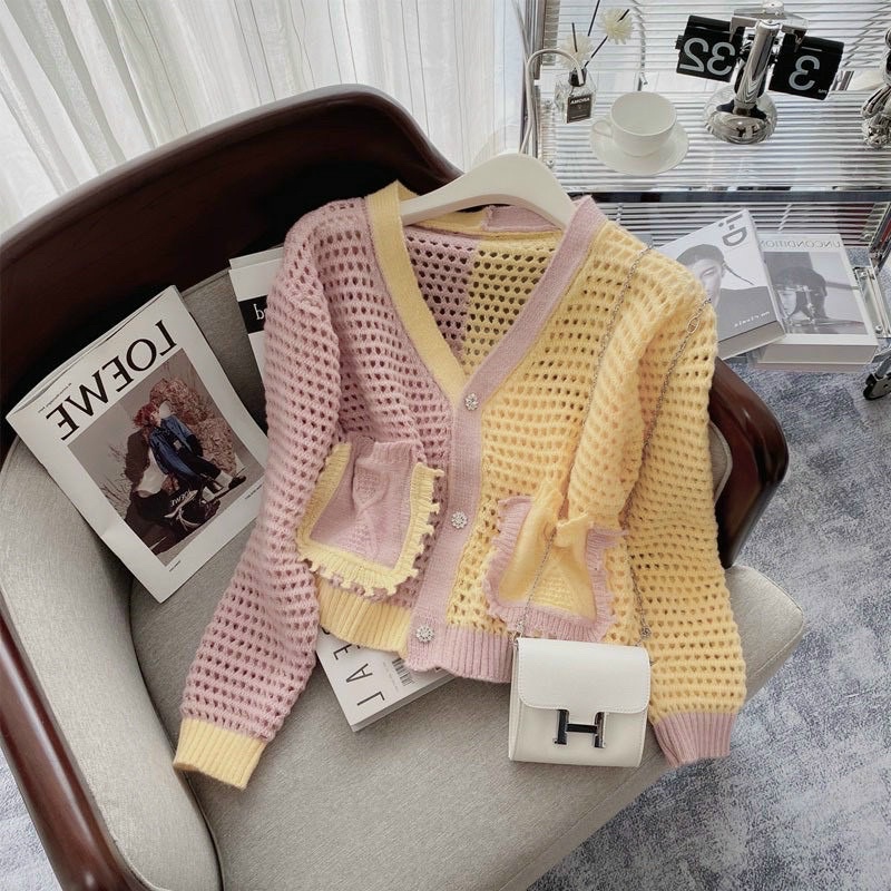 Áo khoác len cadigan phối màu đậm nhạt siêu iêu, len sợi siêu dày dặn