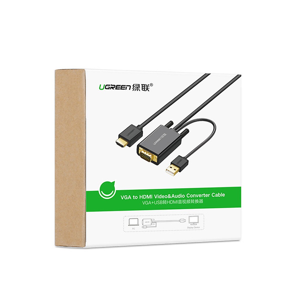 Cáp chuyển đổi VGA sang HDMI+Audio dài 2m UGREEN MM120 30840 - Hãng phân phối chính thức