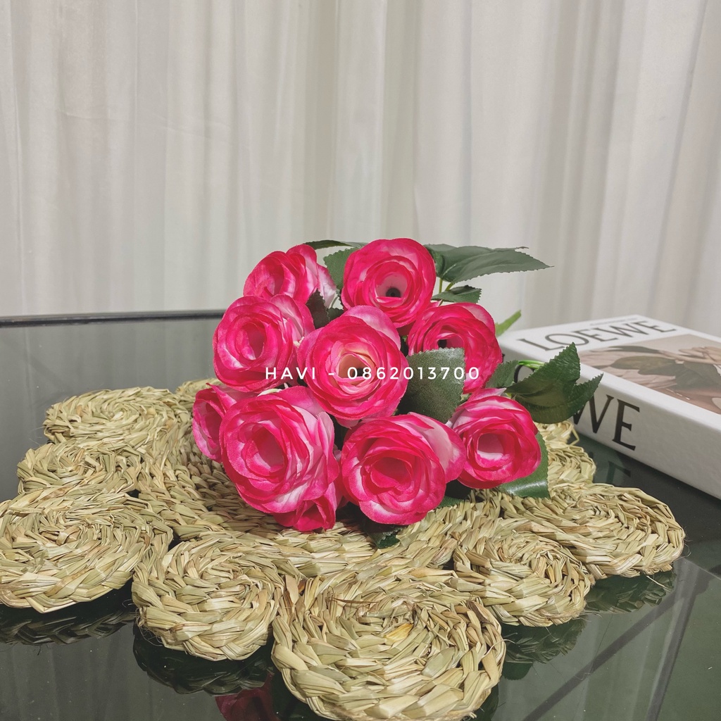 Hoa Giả- Cụm Hoa Hồng Tuyết 12 Nhánh Decor Trang Trí Nhà Cửa Siêu Xinh