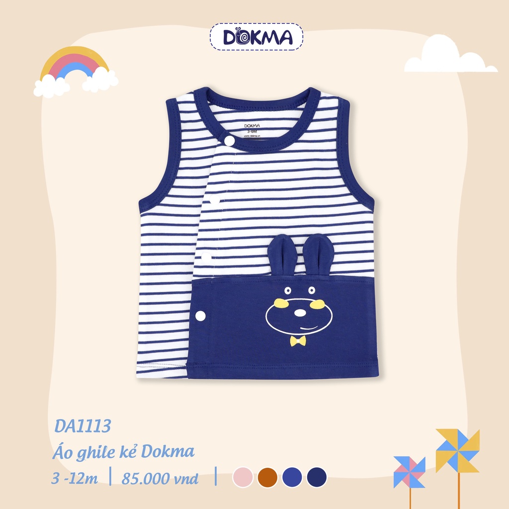 DA1113 Áo gile kẻ phối tai Dokma vải cotton mỏng (3-12M)