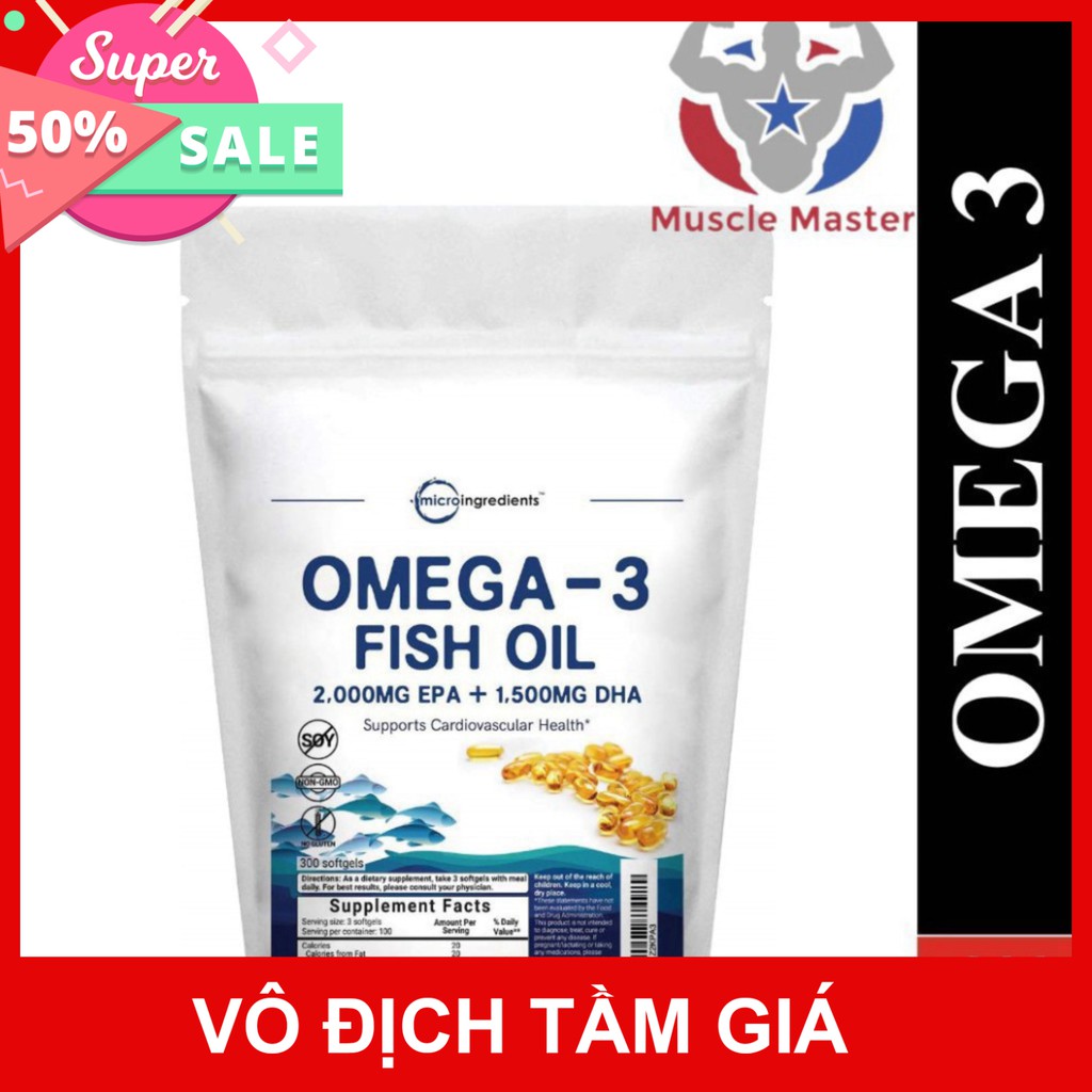 VÔ DỊCH TẦM GIÁ Viên Uống Dầu Cá Micro Ingredients Omega 3 Fish Oil 300 Viên VÔ DỊCH TẦM GIÁ