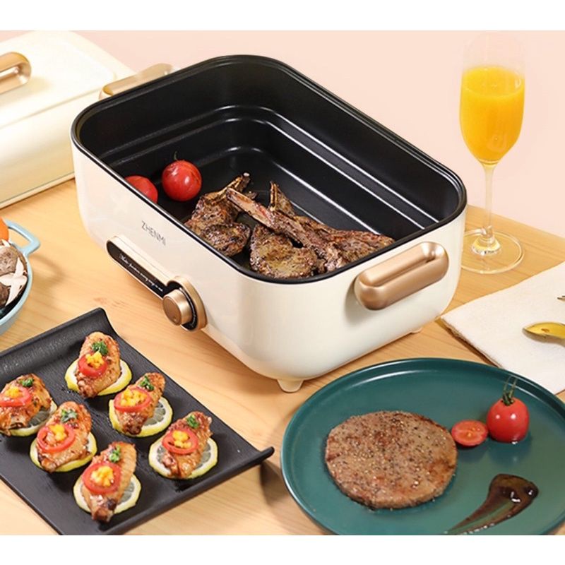 Nồi lẩu, bếp nướng, hấp, chiên, xào, rán đa năng zhenmi dung tích 4 lít, công suất 1500w bảo hành chính hãng 12 tháng