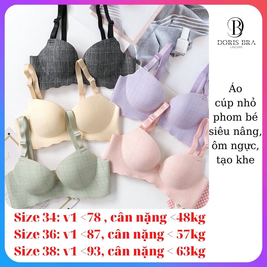 Áo lót nữ,áo ngực DORIS su kẻ đệm dày nâng ngực bàn tay, nâng ngực chống xệ AL295