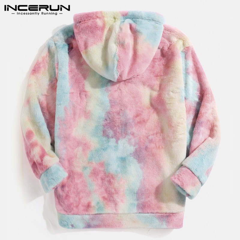 Áo hoodie INCERUN tay dài chất liệu lông nhung họa tiết nhuộm nhiều màu sắc thời trang mùa đông cho nam | BigBuy360 - bigbuy360.vn