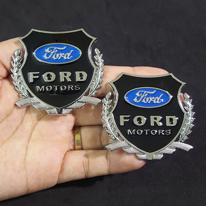 Bộ 2 miếng dán logo kim loại chữ FORD bông lúa