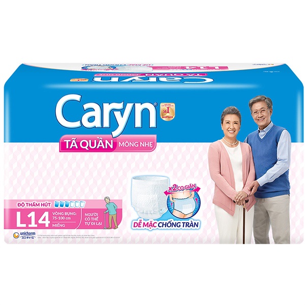 Gói 2 miếng Tã Quần Cho Người Lớn Caryn Mỏng Nhẹ Size L (Vòng Bụng 75 - 100 cm)