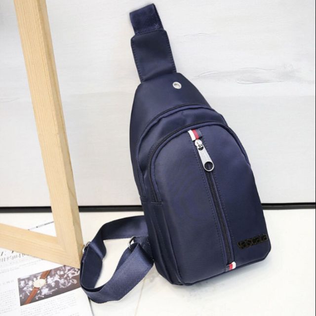 Túi chéo nam nữ năng động vasca dây kéo giữa sọc 3 màu nam nữ vải dù  - chéo TCTL088