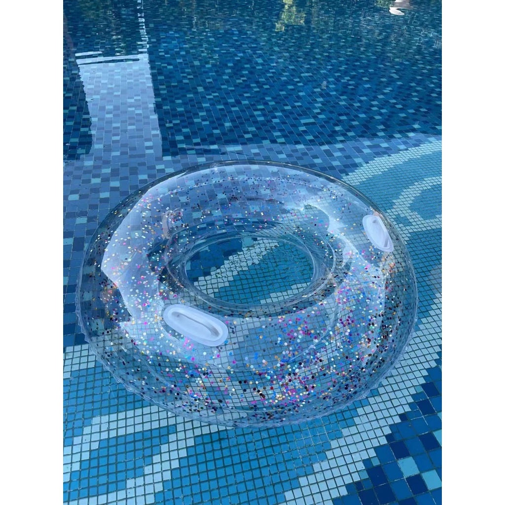 Vòng bơi có tay cầm Phao Bơi Bơm Hơi Dày Dặn Trong Suốt 120cm Dành Cho Người Lớn Lấp lánh Sequin trong suố t bơi Bể bơi