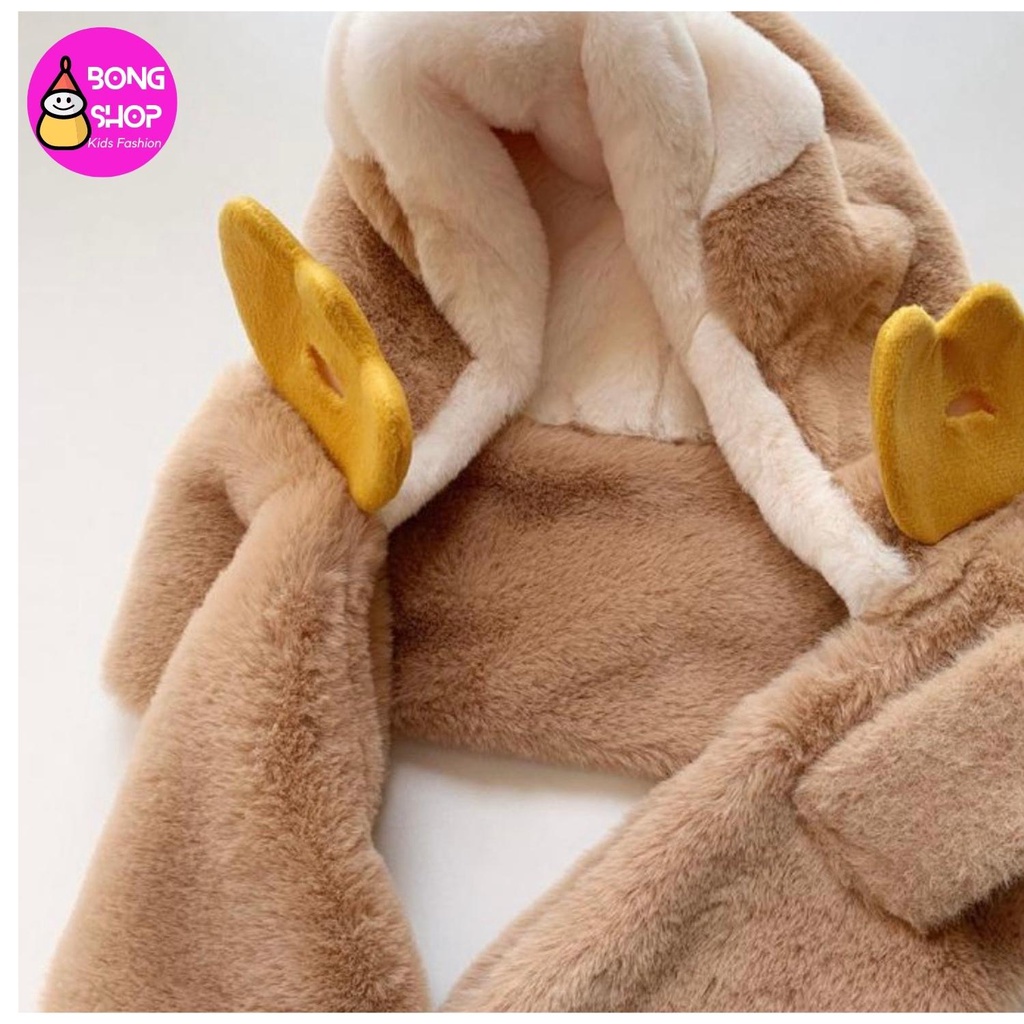 Mũ lông hình chú vịt con siêu ấm kèm khăn cho bé 1- dưới 3 tuổi