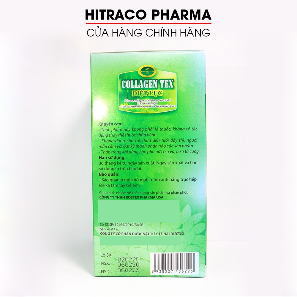 Viên uống Collagen Tex Diệp Lục đẹp da, tăng nội tiết tố nữ, chống lão hóa da, ngừa nếp nhăn Hộp 60 viên | BigBuy360 - bigbuy360.vn
