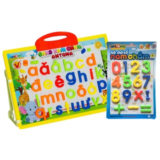 Combo Bảng Nam Châm Bé Làm Quen Chữ Thường Và Vỉ Số Nam Châm Antona