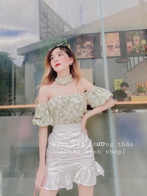 ✨Set Váy Đuôi Cá + Áo Bẹt Vai Hoa Cúc