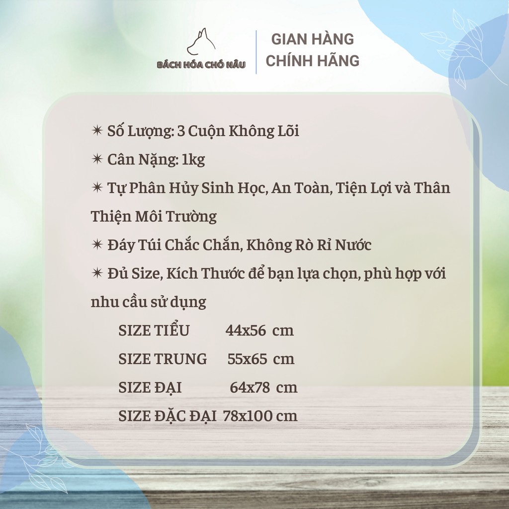 Túi Rác Tự Phân Hủy Sinh Học Đại Hoàng Nguyên [1Kg 3 Cuộn] [Dày Dai] [Đủ Size]