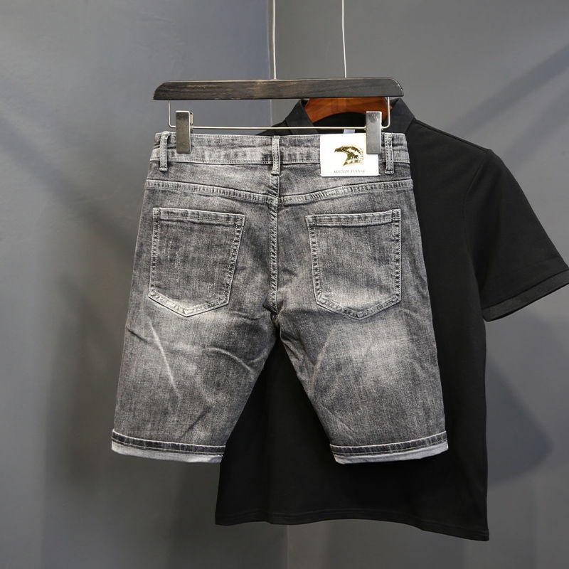 Quần Short Jean Lưng Vừa Dáng Ôm Thiết Kế Rách Thêu Họa Tiết Thời Trang Cá Tính Cho Nam