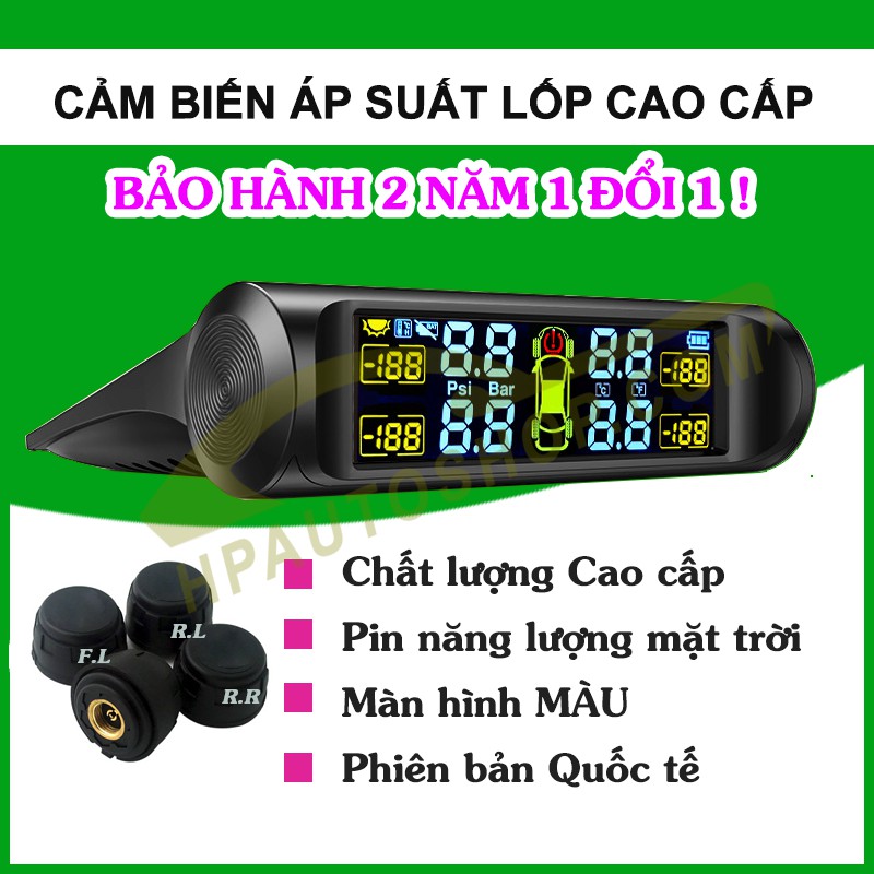 Cảm biến áp suất lốp ô tô van ngoài cao cấp, màn hình màu, phiên bản quốc tế, bảo hành 24 tháng