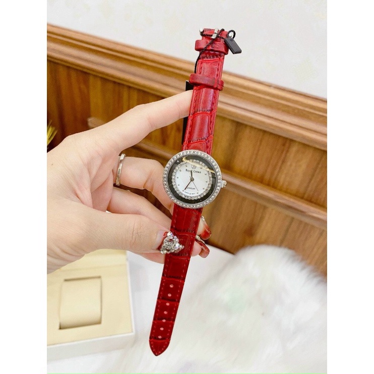 Đồng hồ nữ ROYAL CROW dây da mặt đính đá thời thượng hot trend thời trang giới trẻ, chống nước , bảo hành 12 tháng
