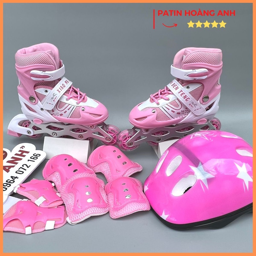 Giày trượt patin trẻ em, tặng mũ bảo vệ, bảo hộ tay chân, pain bánh đầu sáng đèn, điều chỉnh tăng giảm được size sport