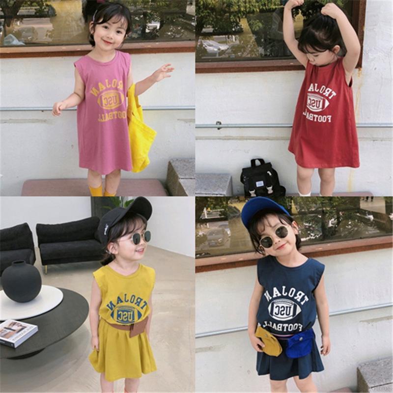 Đầm Thun Sát Nách Đơn Giản Thời Trang Phong Cách Hàn Quốc Cho Bé Gái