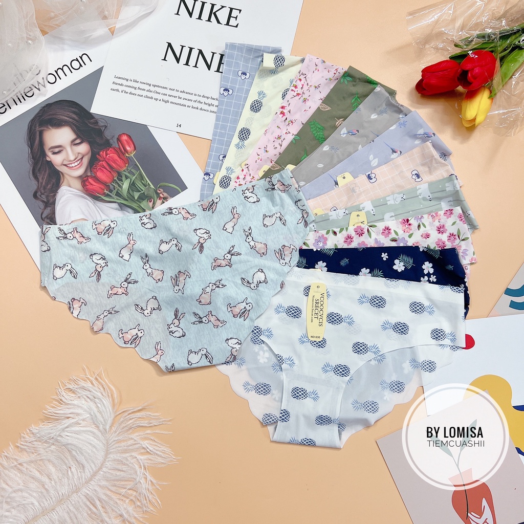 Quần lót nữ su đúc thông hơi họa tiết dễ thương viền sóng mền mịn co giãn free size từ 40 -52kg by LOMISA - Q