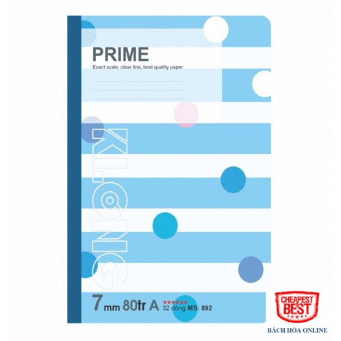 [FREESHIP EXTRA] Vở May Dán Gáy Kẻ Ngang Prime Klong B5 - 80 Trang; MS: 892 Giấy Màu Kem, Định Lượng 70