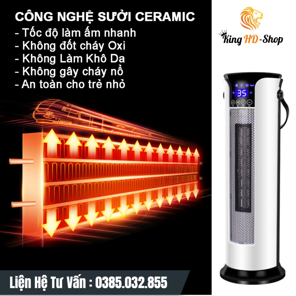 Máy sưởi, quạt sưởi gốm ceramic điều khiển, làm nóng an toàn, tiết kiệm điện, công suất 2000w hàng xuất đức