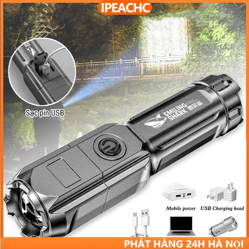 Đèn Pin Siêu Sáng Mini Cầm Tay Nhỏ Gọn 3 Chế Độ Sáng. Dèn Pin MIini Cao Cấp Hợp Kim Chống Nước Sạc Điện USB 1200mah