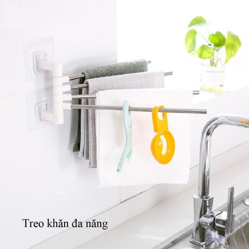 Kệ treo khăn nhà tắm đa năng, giá kệ inox 4 thanh xoay 180 tiện lợi