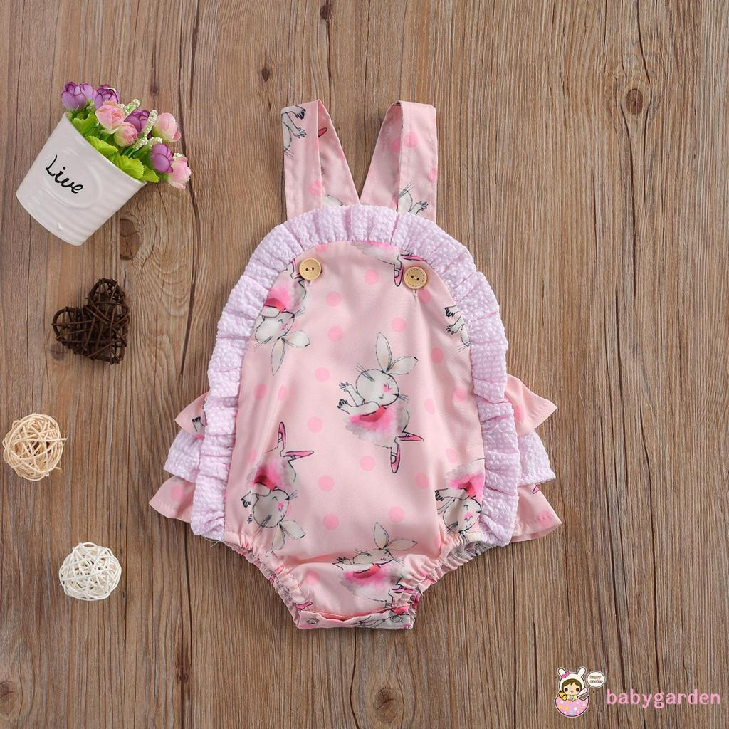 Bộ Áo Liền Quần In Hình Thỏ Màu Hồng Xếp Ly Dễ Thương Dành Cho Bé