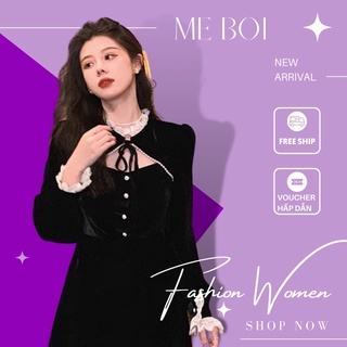 Váy/đầm nhung tiểu thư sang chảnh phong cách hàn quốc cho nữ