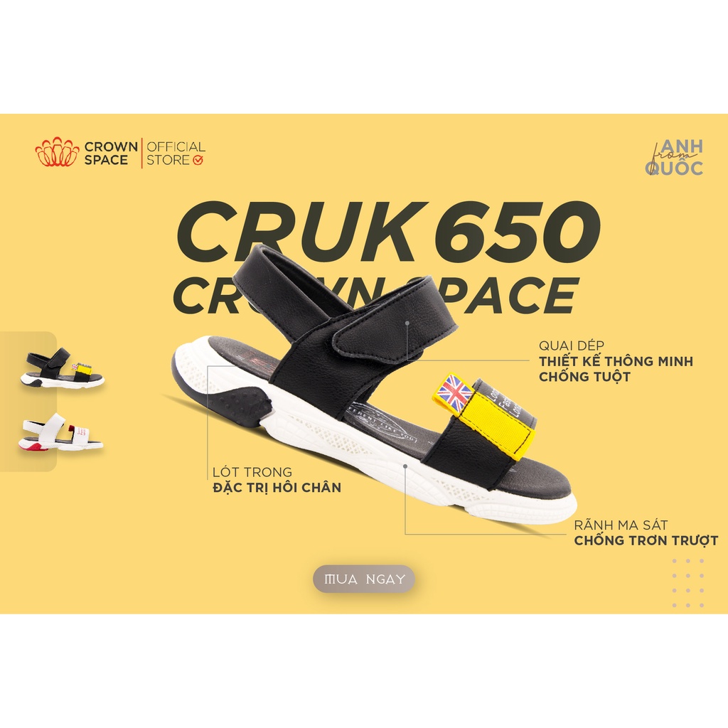 [Mã LTP50 giảm 50000 đơn 150000] Sandal Bé Trai Đi Học Crown Space Cao Cấp CRUK650 Size 28-36 cho bé 5-14 Tuổi