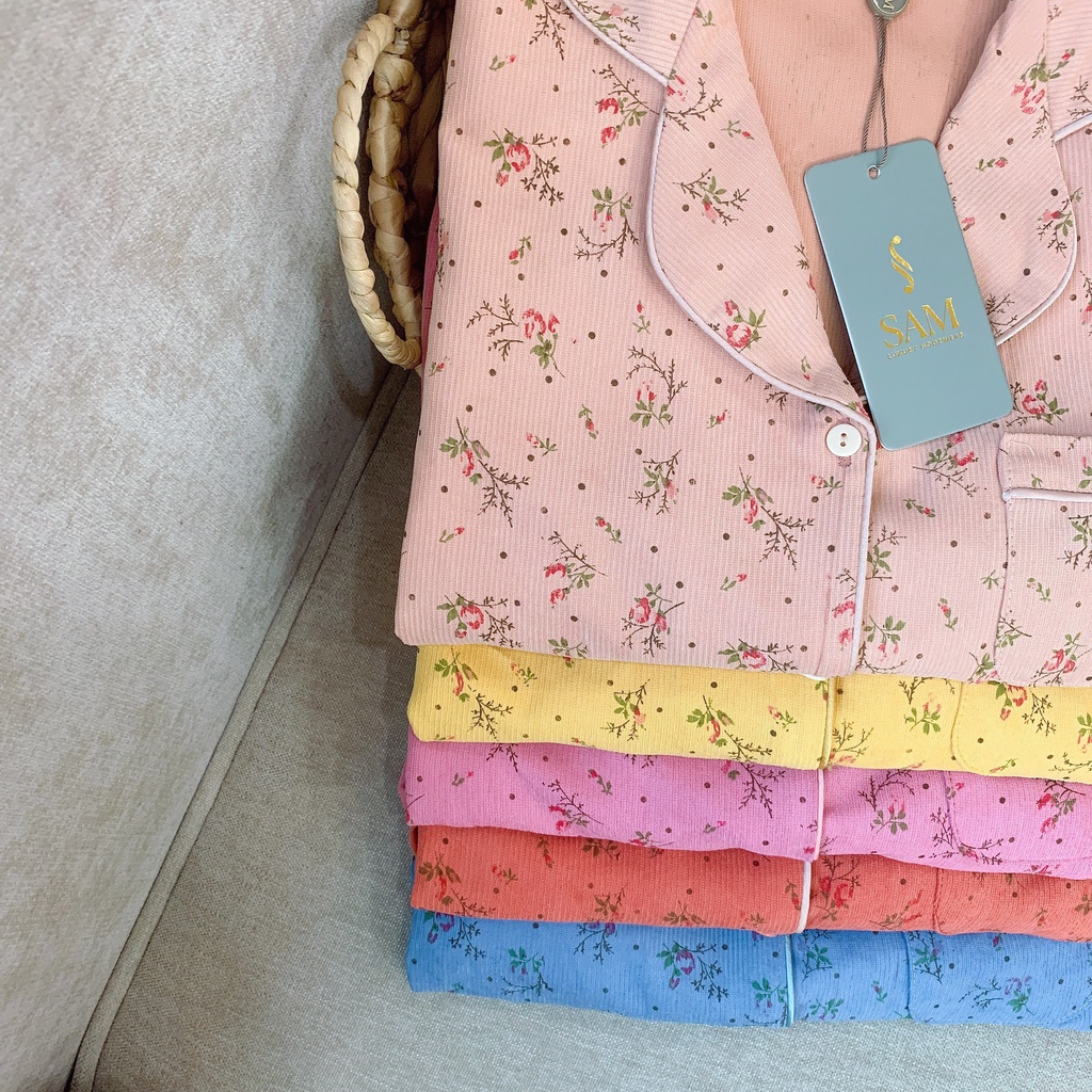 Bộ đồ Pijama mặc nhà cao cấp hãng Sam. SET đồ ngủ chất nhung tăm mềm mịn, họa tiết hoa nhí nhẹ nhàng nữ tính | BigBuy360 - bigbuy360.vn