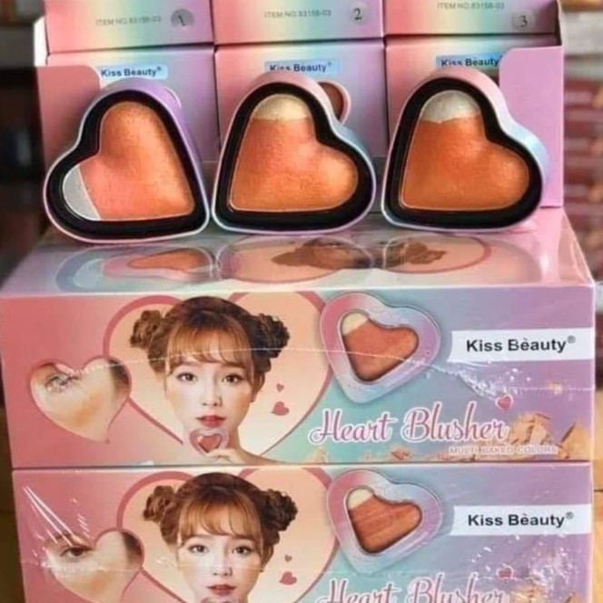 Phấn má hồng và phấn bắt sáng 2 in 1 Kiss Beauty Heart Blusher 83156 - Hàng Nội Địa Trung