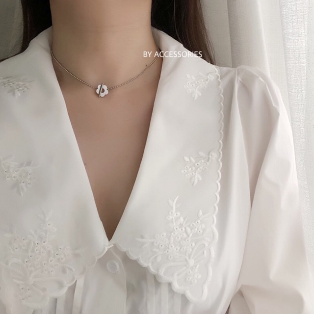 Choker titan nữ chuỗi bi tròn phối mặt bông hoa xinh xắn ko gỉ
