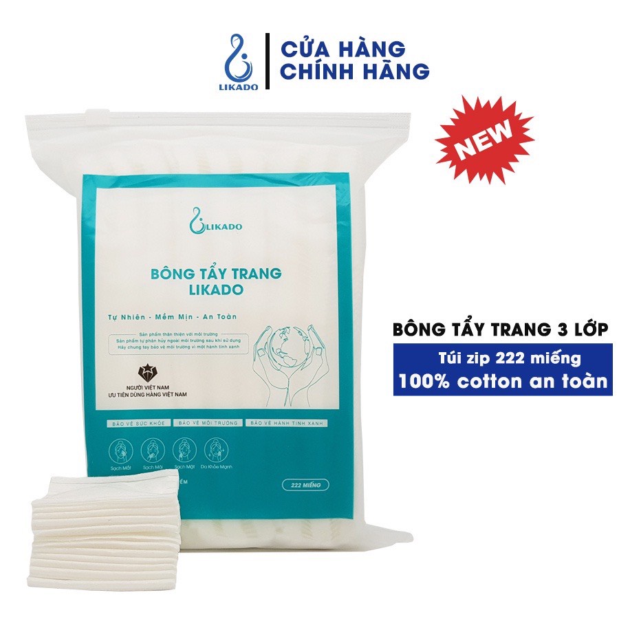 Bông Tẩy Trang 222 Miếng Likado cotton bông sợi tiệt trùng