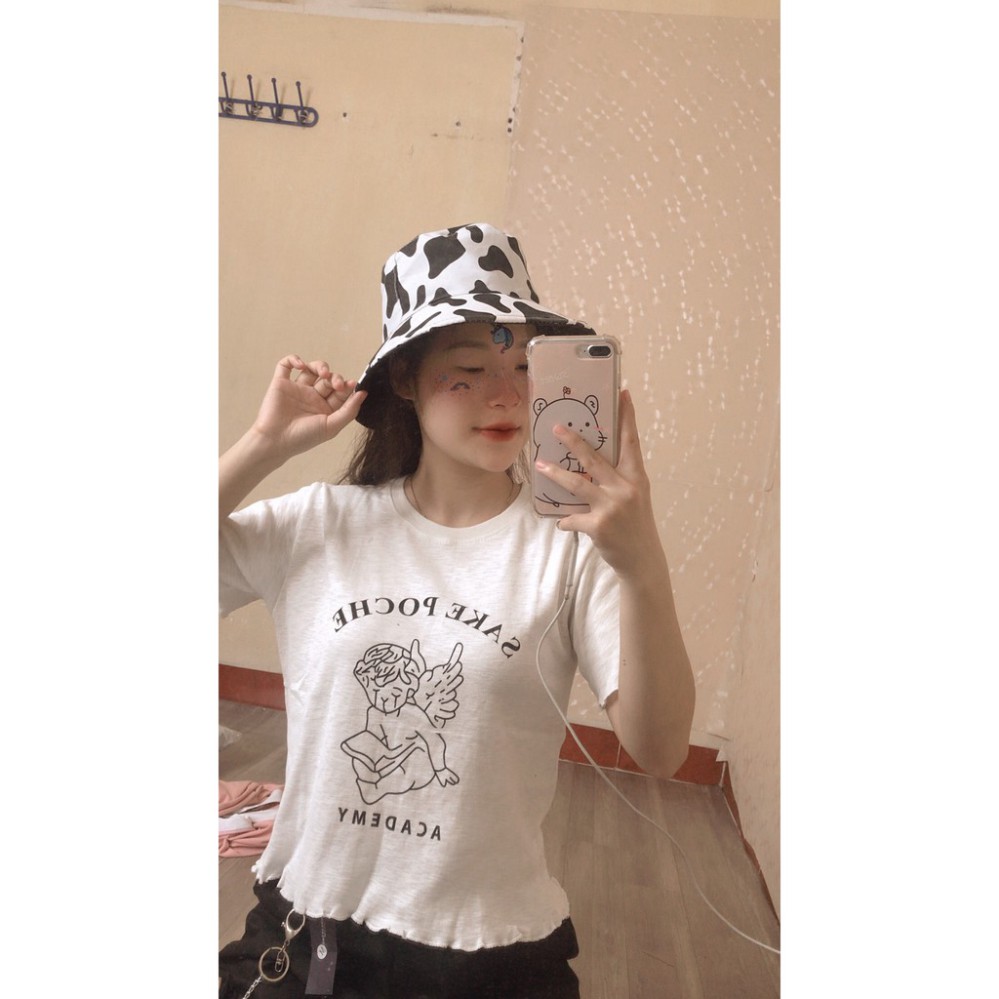 Áo croptop SAKE tay ngắn cổ tròn dáng body phối hình thiên sứ màu trắng_TOPONESTORE | BigBuy360 - bigbuy360.vn