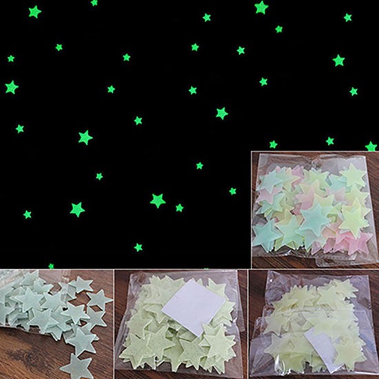Set 40/ 100 miếng dán tường hình ngôi sao 3D phát sáng trong đêm dùng trang trí nhà cửa