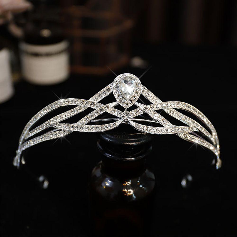 NICKOLAS Băng Đô Cài Tóc Hình Vương Miện Màu Đen / Bạc Đính Đá Lấp Lánh Thời Trang Cho Cô Dâu