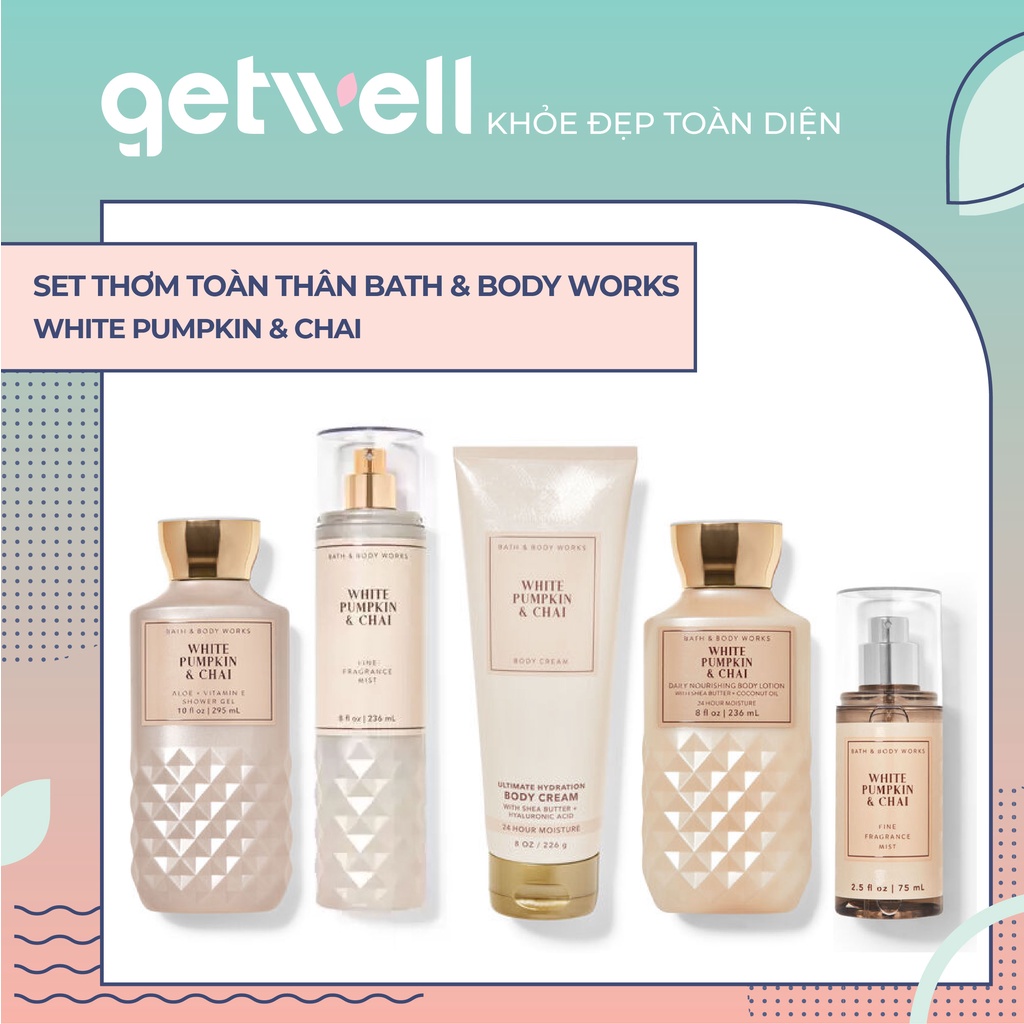 WHITE PUMPKIN & CHAI | Sản Phẩm Tắm Dưỡng Xịt Thơm Toàn Thân Bath & Body Works