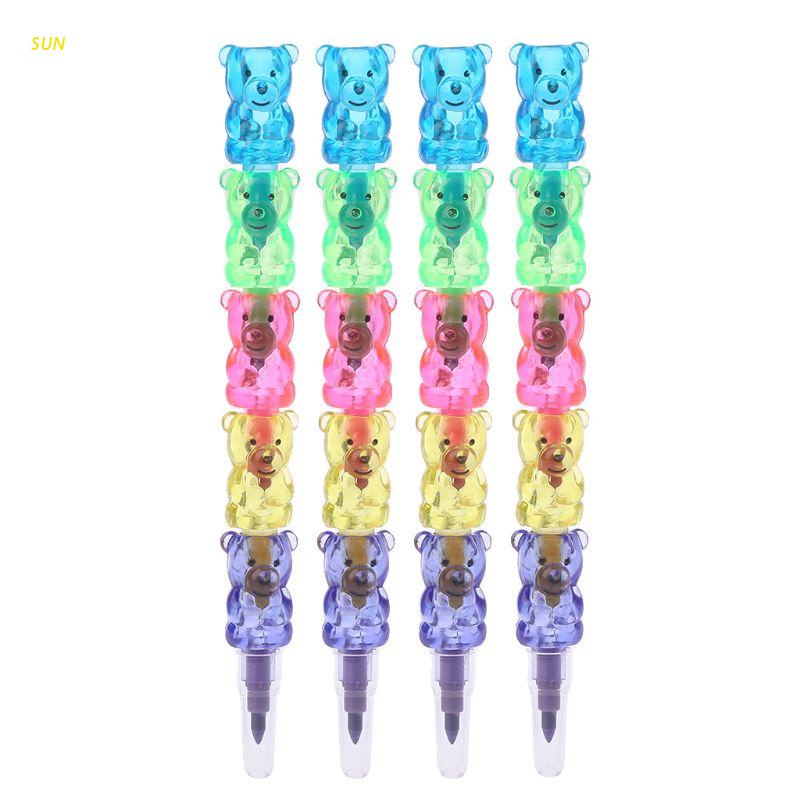 Set 4 bút chì màu 5 màu họa tiết gấu dễ thương cho bé