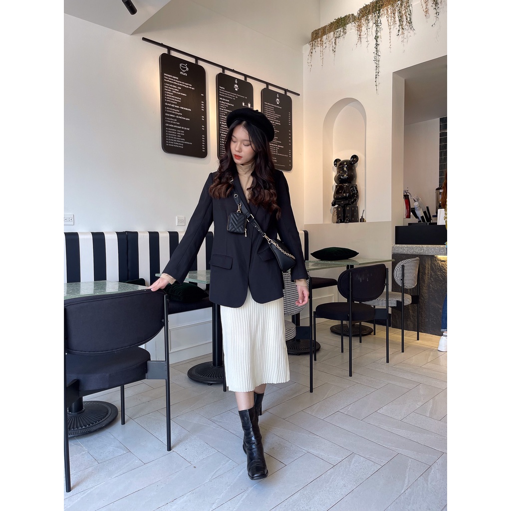 Áo blazer nữ 2 lớp 1 cúc dáng suông cao cấp