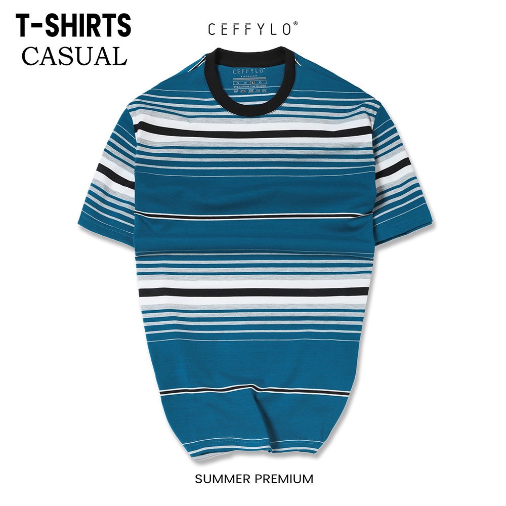 Áo Phông Cộc Tay Kẻ Ngang Nhiều Màu Ceffylo, Chất Liệu Cotton Co Giãn Nhẹ