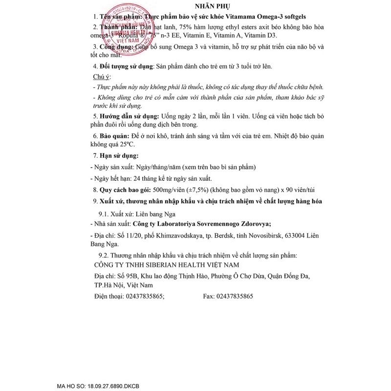 Viên uống Omega 3 vitamama - siberian, lọ 90 viên