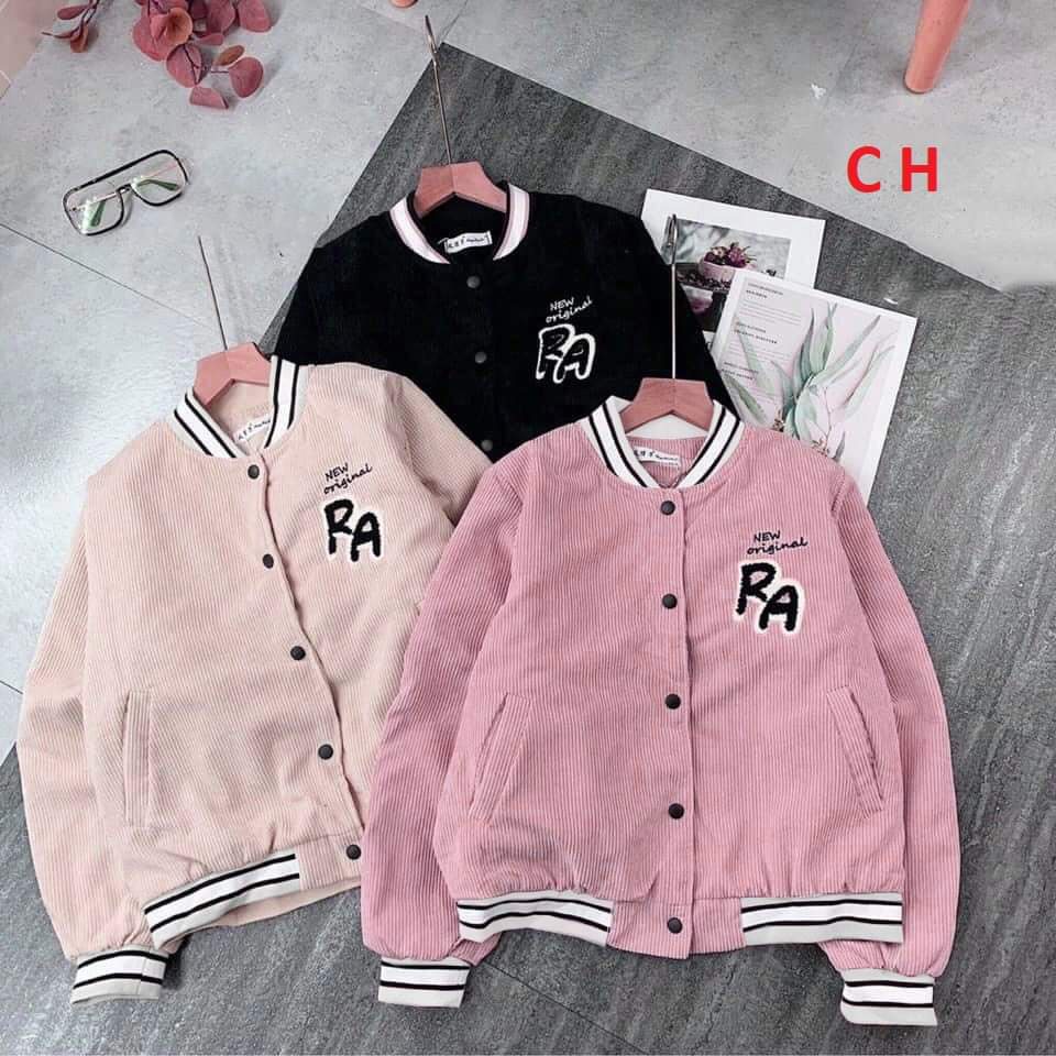 [ Xả kho hàng] Áo khoác bomber chất nỉ nhung tăm mềm mịn, áo khoác có cúc mùa đông 3 màu đen,be,hồng