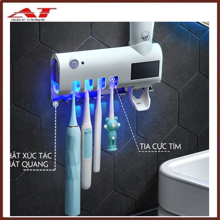 Giá treo bàn chải khử trùng bằng tia cực tím kèm bộ nhả kem đánh răng tiện lợi HD00024