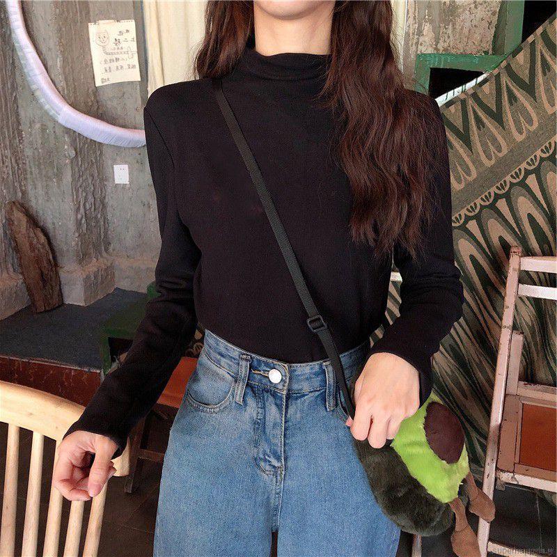 Áo Thun Cổ Lọ Màu Trơn Thiết Kế Tôn Dáng Dành Cho Nữ