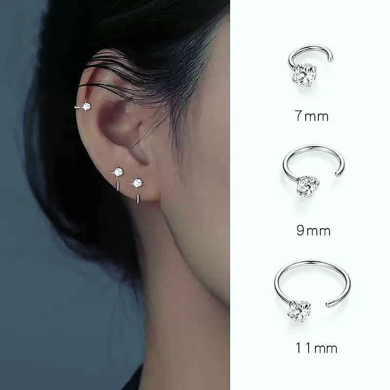 Khuyên tai nụ đá tròn móc bán lẻ chiếc, bông tai bạc nữ, khuyên tai bạc 925 Kirasilver