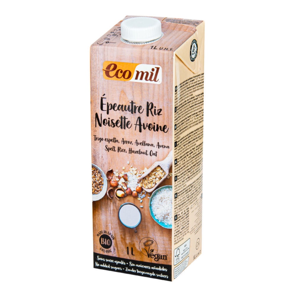 Sữa gạo lúa mì yến mạch và hạt phỉ không đường hữu cơ 1L Ecomil